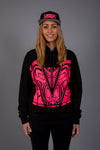 Maori Unisex Hoodie Navy with Pink Fluro