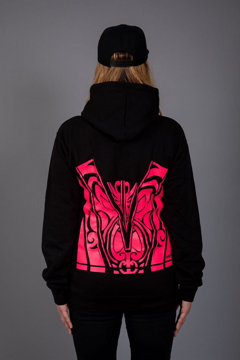 Maori Unisex Hoodie Navy with Pink Fluro